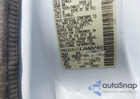 2003 Nissan Frontier Xe из США, поврежденный, VIN 1N6DD26T23C400242